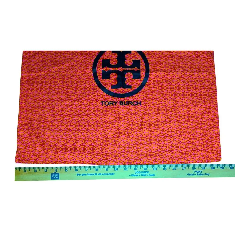 TORY BURCH Geometric Canvas Dust Bag Large Orange Pink T Pattern Drawstring Logo